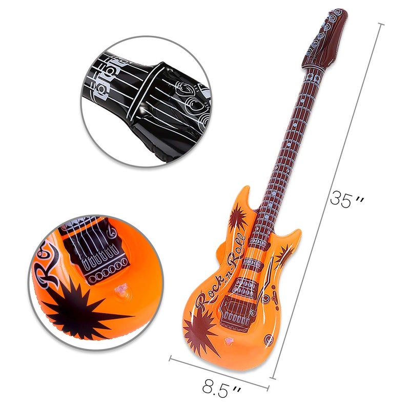 Novelty Place 12Pcs Inflatable Guitar for Kids - 35In Blow Up Electric Guitars Assorted Colors, Waterproof Inflatable Rock Star Guitar Toy for 80s 90s Musical Concert Themed Party Favor - Image 2